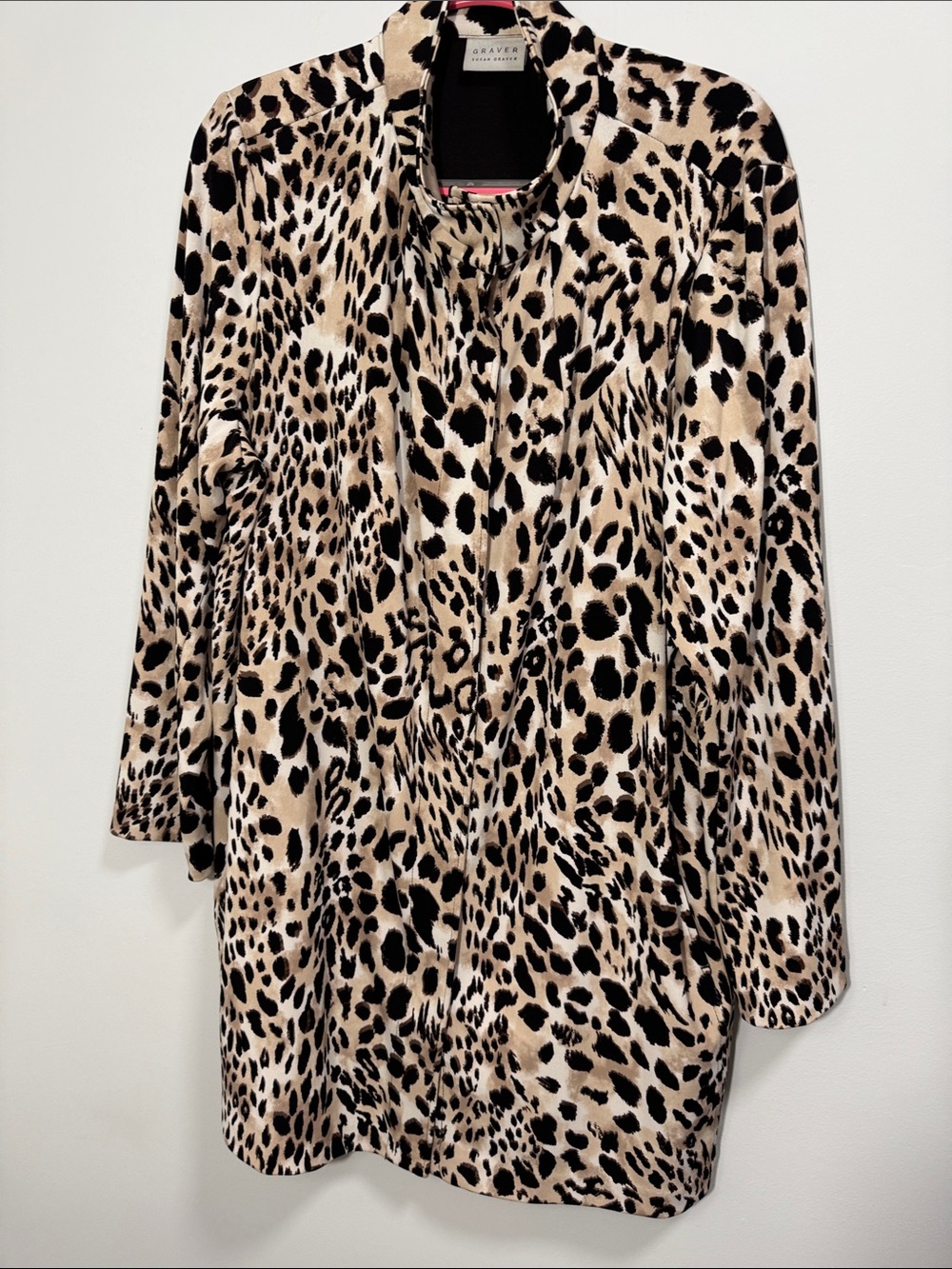 Susan Graver Leopard Print Snap Front Coat in Tan and Black
